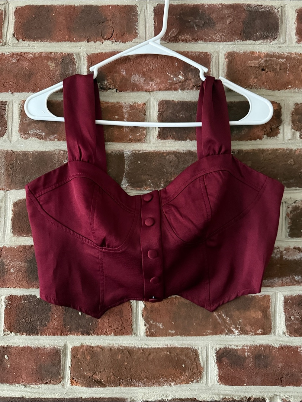 SHEIN Burgundy Button-Front Bustier Crop Top and Wide leg Pants Set